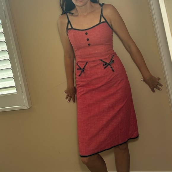 American Vintage Dresses & Skirts - Vintage 1990s Rockabilly Pinup Girl Red Apron housewife Sailor Dress. Small